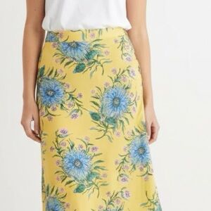 Madewell 100% Silk Gold Blue Floral Side Button Mini Skirt 4
